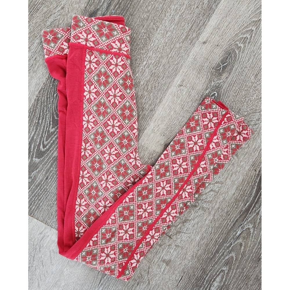Kari Traa Rose High Waist Pants Red Merino Wool Thermal Base Layer Leggings XS